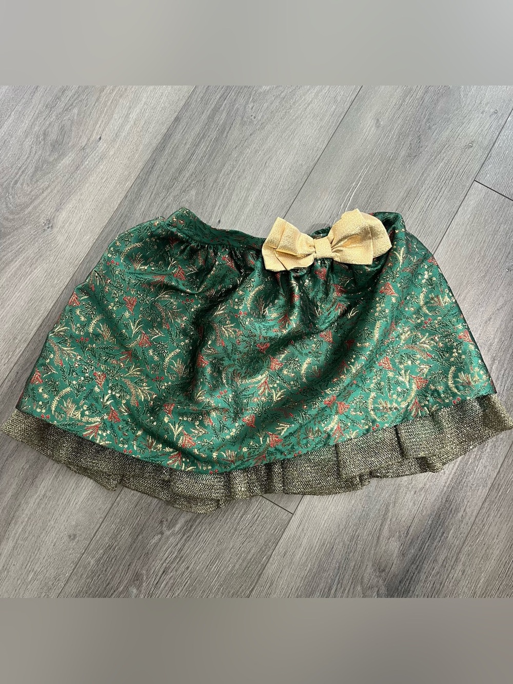 Bonnie Jean Toddler Girls 2T Christmas Skirt Green Gold Brocade Holiday Bow